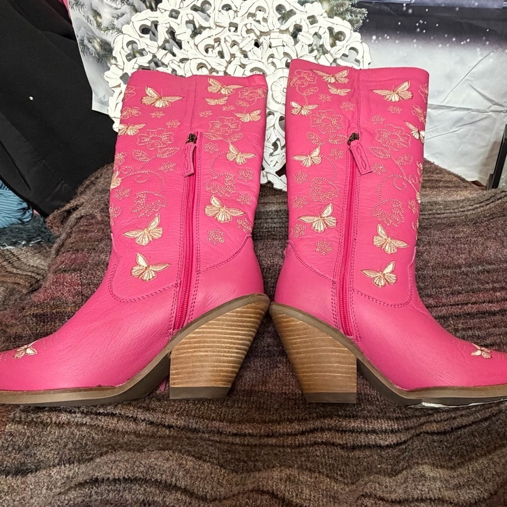 Dingo Retro Hot Pink Knee High Embroidered Leather Boots, Unreleased NWT Size 7 - Picture 16 of 16